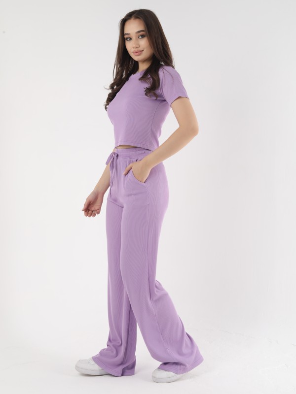 Женский костюм из рибаны — футболка и брюки, лаванда