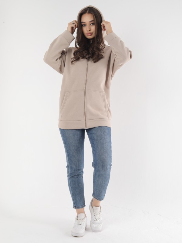 Худи женская на молнии с капюшоном, бежевый цвет