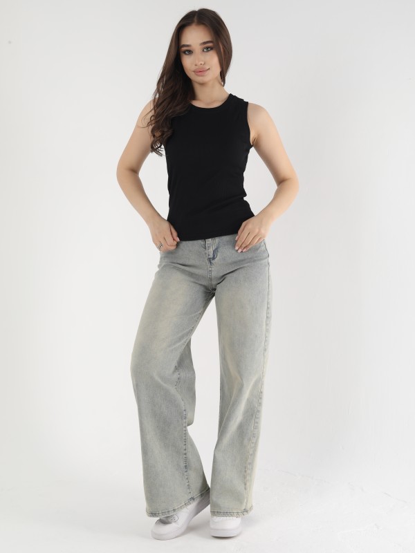 Женская базовая майка из рибаны, чёрная